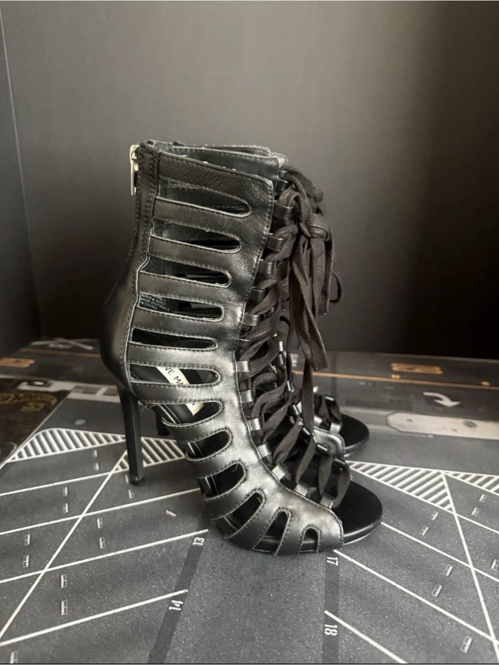 Steve Madden Black Cage Lace-Up Stiletto Heels